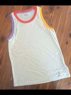 Marmot White Tank Top with Orange, Yellow & Lavender Trim